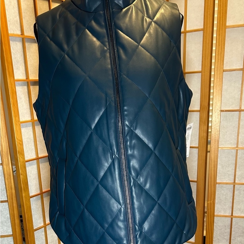 Chico's Teal Blue Quilted Vest with Diamond Pattern